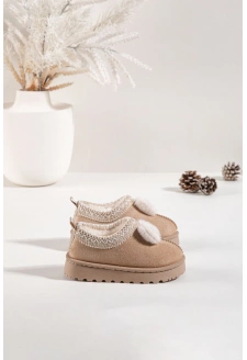 Dětské sněhule s výšivkou a mašličkou Daven – béžové