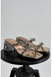 Dámské pantofle s krystalkami D&A – zlaté