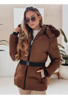 Kurtka damska zimowa pikowana z kapturem LOVELINA brązowa Dstreet TY4953
