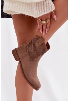 Dámské kotníkové boty na plochém podpatku s ažurovým vzorem S.Barski HY61-8025 – hnědé