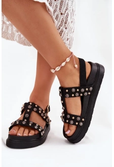 Dámské zdobené sandály na platformě – černé Mailisa