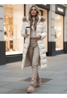 Kurtka zimowa damska pikowana z kapturem CROMBILA biała Dstreet TY4101z