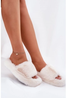 Dámské pantofle s kožíškem Biella – světle béžové