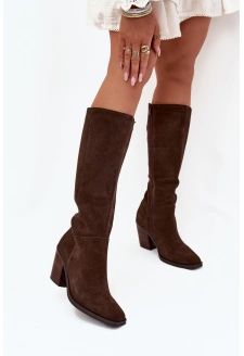 Dámské kozačky na sloupkovém podpatku se zipem Lissara – čokoládové, eko semiš