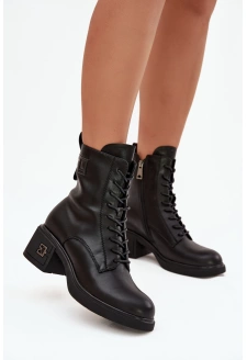 Zateplené dámské kotníkové boty z přírodní kůže na blokovém podpatku Vinceza – černé