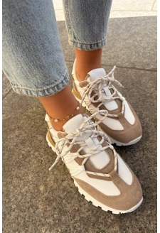 Dámské kožené polobotky sneakers Artiker – béžovo/zlaté