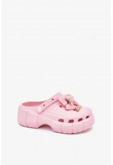 Dívčí dětské pěnové pantofle s mašličkou a ozdobami – růžové Selvana