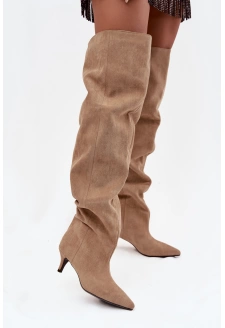 Nazouvací dámské kozačky na jehlovém podpatku Ysolienne – béžové