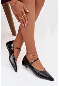Dámské lakované baleríny s páskem Jarelle – černé