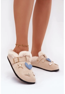 Dámské domácí pantofle se sponou a kožíškem – béžové Thalora