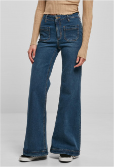 Dámské Vintage Flared Denim Pants tmavě modré seprané