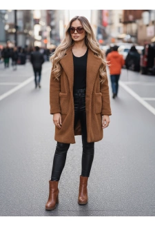 Płaszcz zimowy damski teddy futrzany brązowy Dstreet NY0752z