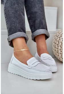 Dámské kožené mokasíny na platformě a klínku Elanindel – bílé