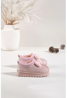 Dětské sněhule s výšivkou a mašličkou Daven – růžové