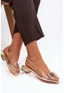 Dámské transparentní sandály s mašlí – zlaté