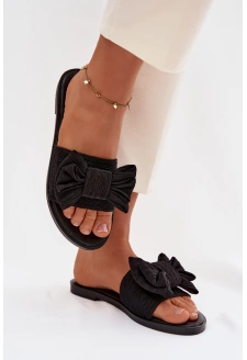 Dámské pantofle na plochém podpatku s mašlí Amivelle – černé