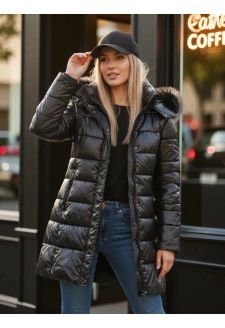 Kurtka zimowa damska pikowana z futerkiem SHINE czarna Dstreet TY4483z