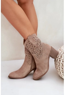 Dámské kotníkové boty S.Barski kovbojky na podpatku – béžové