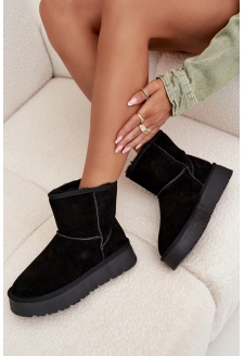 Dámské sněhule Privine z přírodního semiše na platformě – černé