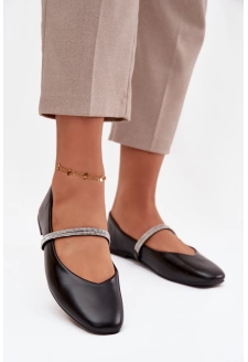 Dámské baleríny s lesklými pásky Ilirene – černé