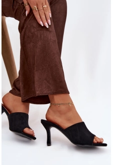 Dámské pantofle na jehlovém podpatku z eko semiše – černé Isolia