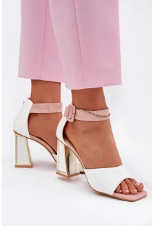 Dámské lakované sandály na sloupku - bílé Vinceza