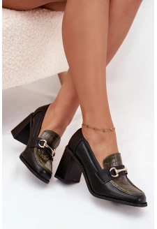 Dámské polobotky na sloupku s ražbou a zlatým detailem Novella – zeleno/černé