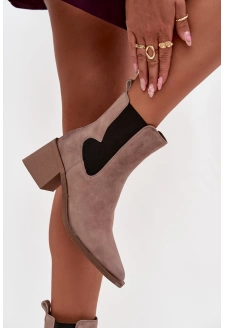 Dámské kožené semišové boty Artiker – béžové, zateplené, na podpatku