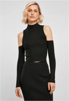 Dámský žebrový úplet s vykrojeným rukávem s dlouhým rukávem černý