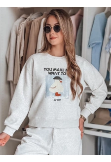 Bluza damska oversize z nadrukiem GOOSHY szara Dstreet BY1425