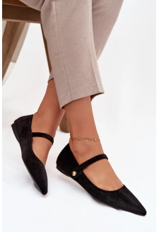 Dámské sametové baleríny s páskem a zlatým detailem Gisanne – černé