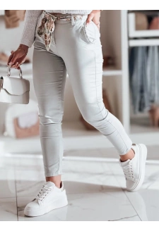 Spodnie damskie materiałowe chinosy z paskiem ROSSALI jasnoszare Dstreet UY2534