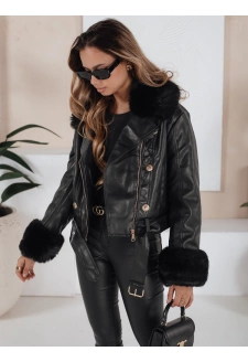 Kurtka skórzana damska z futerkiem czarna Dstreet TY5209