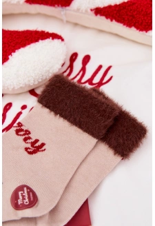 Dětské vánoční ponožky s kožíškem a sobem z alpaka vlny – béžové