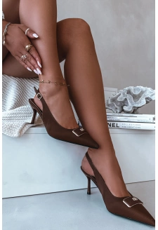Dámské sandály na jehlovém podpatku s ozdobným detailem Lurella – čokoládové