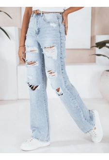 Jeansy damskie wide leg z dziurami niebieskie Dstreet UY2801