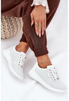 Dámské kožené sportovní boty na platformě Vinceza – bílé