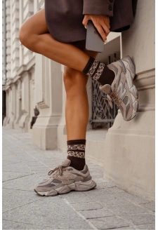 Dámské ponožky se dvěma proužky – hnědé