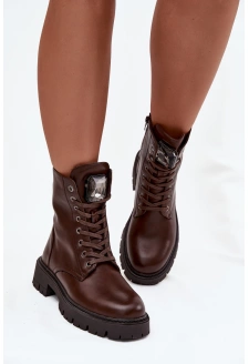 Dámské workery Karessa s ozdobou, eko kůže  – čokoládové