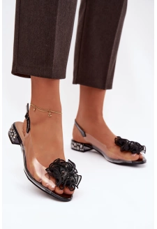 Dámské transparentní sandály s krystalky na nízkém podpatku – černé