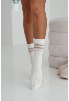 Dámské ponožky copánek s pruhy – ecru