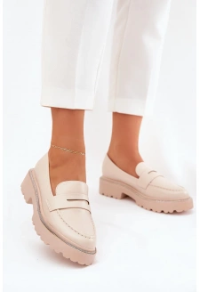 Dámské eko kožené mokasíny s cyrkoniemi Wilamla – béžové