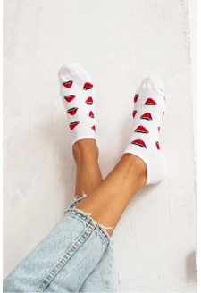 Dámské kotníkové ponožky s melouny – bílé