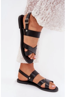 Dámské ploché sandály z eko kůže – černé