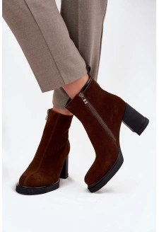 Dámské semišové botky Vinceza – na sloupkovém podpatku, hnědé