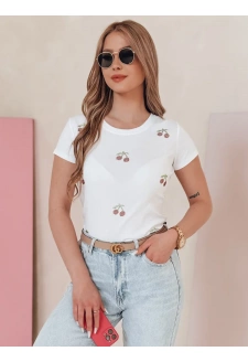 T-shirt damski w wiśnie CHERRYDUST biały Dstreet RY2853