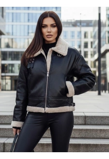 Kurtka skórzana damska z kożuchem SHEREB czarna Dstreet TY4756z
