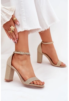 Lesklé sandály na podpatku Kavina – zlaté