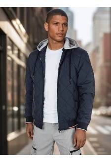 Kurtka męska przejściowa pikowana z kapturem niebieska Dstreet TX5012