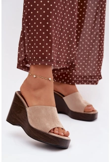 Dámské pantofle na klínku – béžové Ravelia